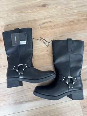 Forever 21 Black Mid-Calf Harness Detail Boots